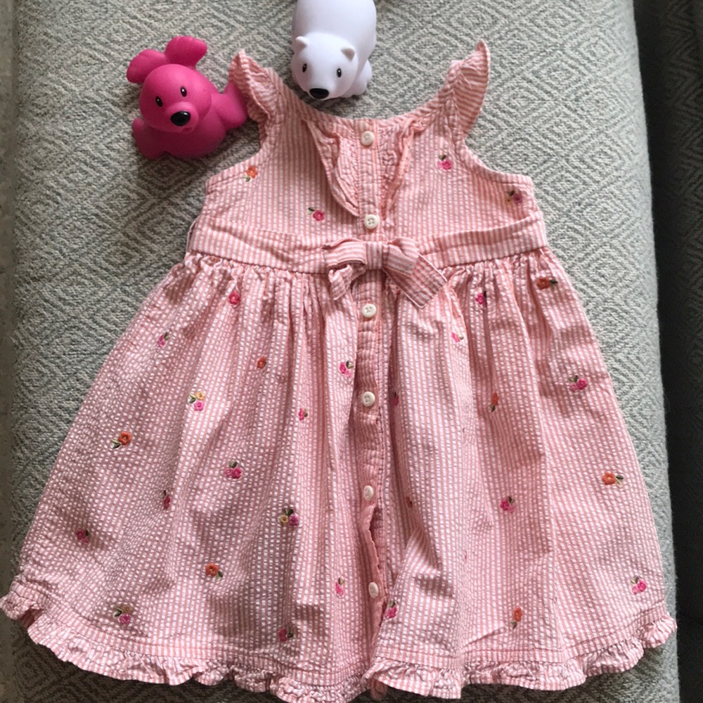 GYMBOREE Seersucker Embroidered Flowers Baby Dress